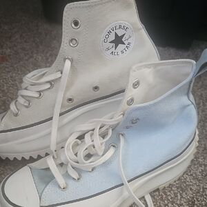 Converse High-Top Sneakers in White and Light Blue